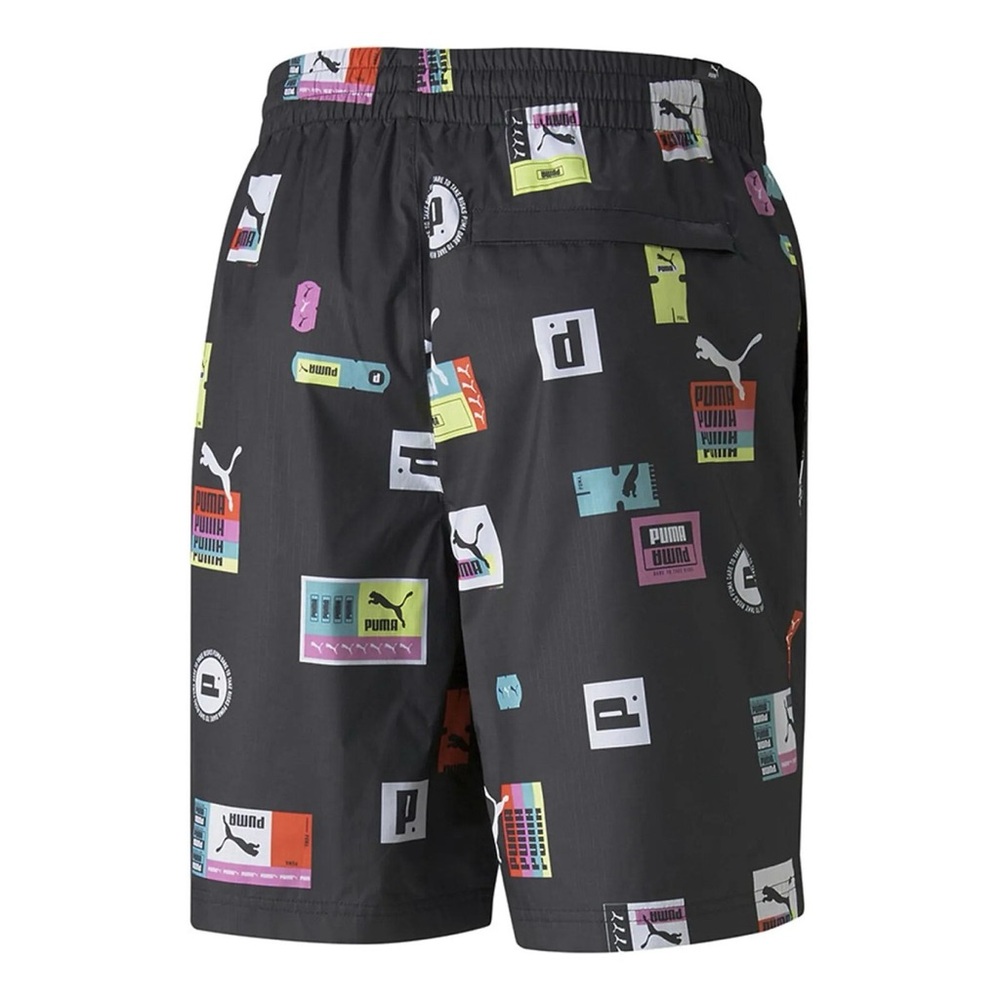 PUMA Men's Multi All Over Logo Sportswear Active Performance Gym Black Shorts - Picture 8 of 13